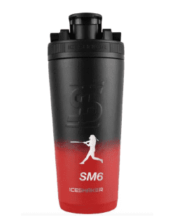 Black and red Ice Shaker bottle with a baseball logo