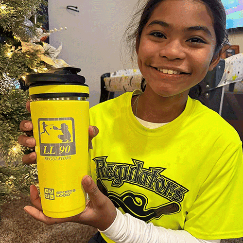 An athlete holding a yellow bottle with her logo