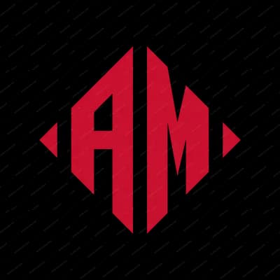 Red diamond monogram with the letters AM
