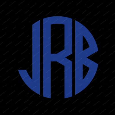 Navy round monogram with the letters JRB