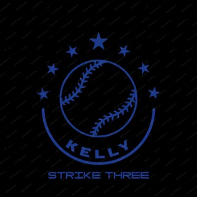 Navy baseball logo with stars, reading KELLY, STRIKE THREE