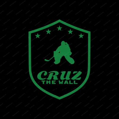 Green shield logo with a hockey goalie, reading CRUZ, THE WALL