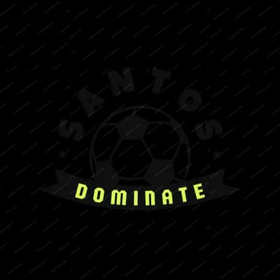 Soccer ball logo with a lime banner, reading SANTOS, DOMINATE