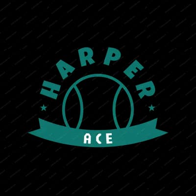 Teal tennis ball logo with a banner, reading HARPER, ACE